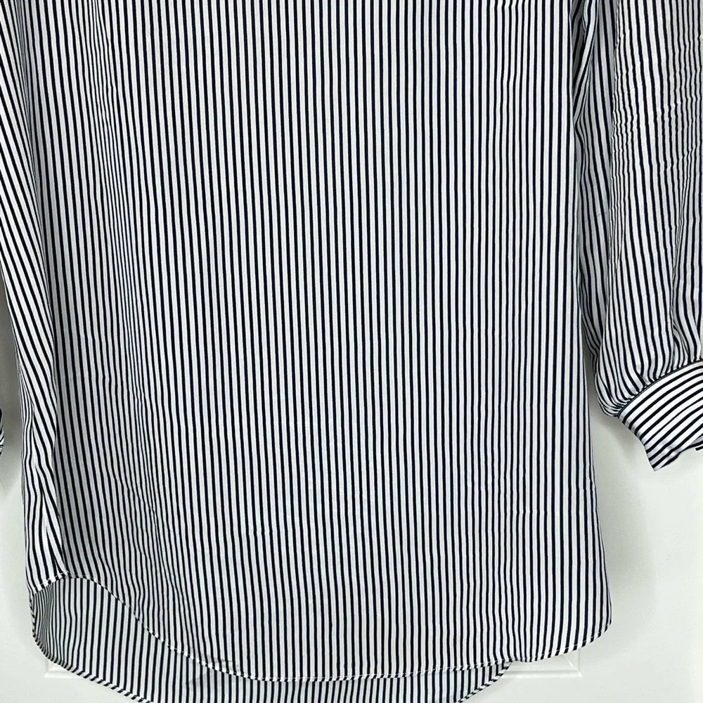 CAbi Navy Blue/White #5258 Brigitte Silk Stripped Off Shoulder Top Size SMALL - Picture 5 of 8